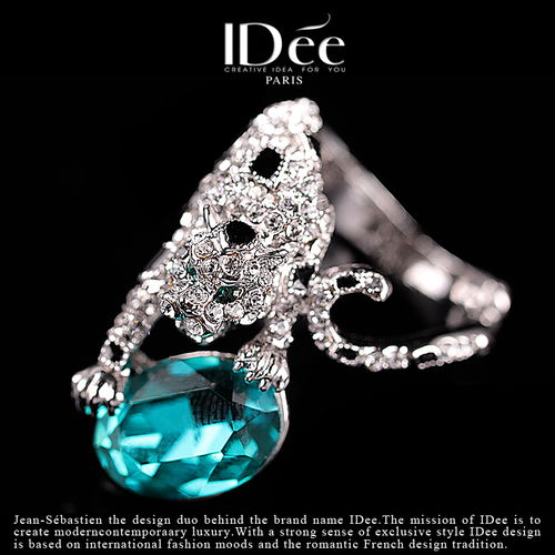 绽放华彩 法国IDEE时尚艺术饰品满钻豹子宝石戒指的个性魅力